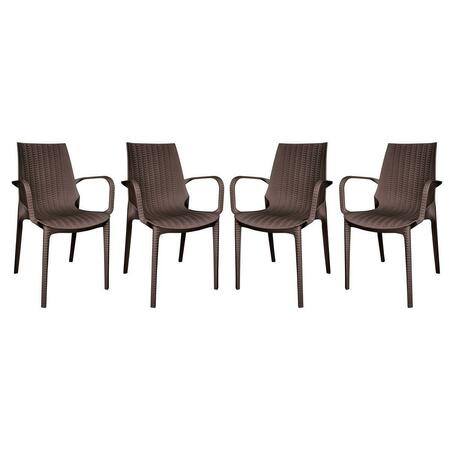 KD AMERICANA 35 x 21 x 22 in. Kent Outdoor Dining Arm Chair, Brown, 4PK KD3029569